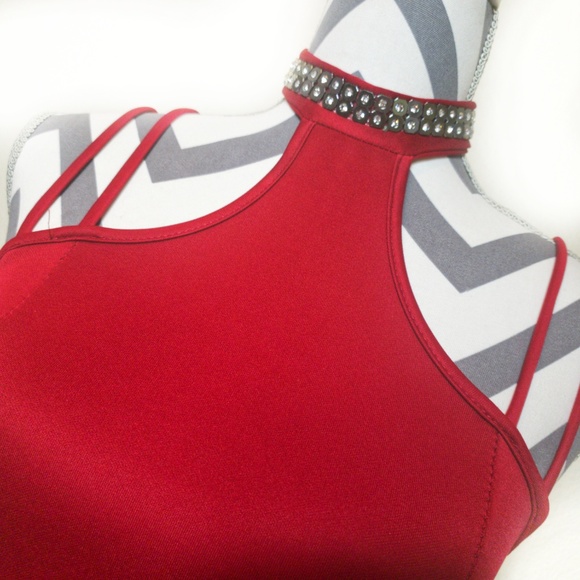 High Collar Rhinestone Embellished club dress - Picture 3 of 3